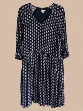 Garnet Hill Navy Blue Floral Midi Dress Size 14 Boho Cottagecore Prairie
